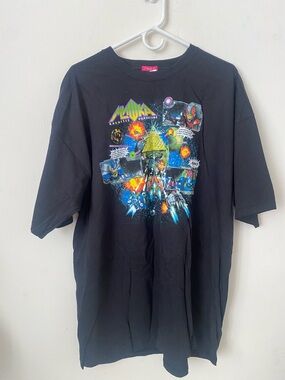 Vintage Mishka  Galactic Guardian Black Graphic Sci‑Fi Tee with Neon Space Print